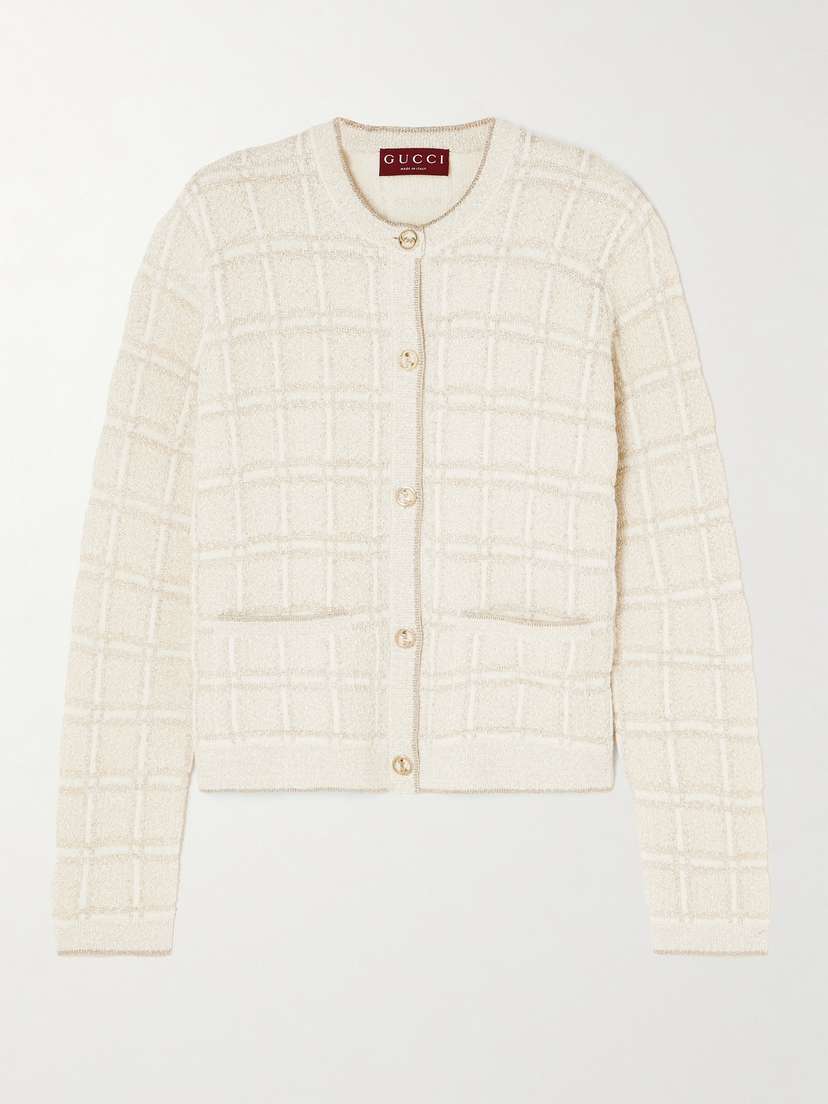 Gucci Checked Metallic Jacquard-knit Wool-blend Cardigan