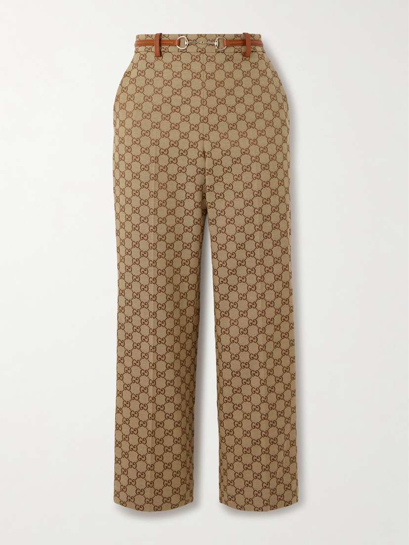 Gucci Belted Cropped Logo-jacquard Cotton-blend Canvas Tapered Pants