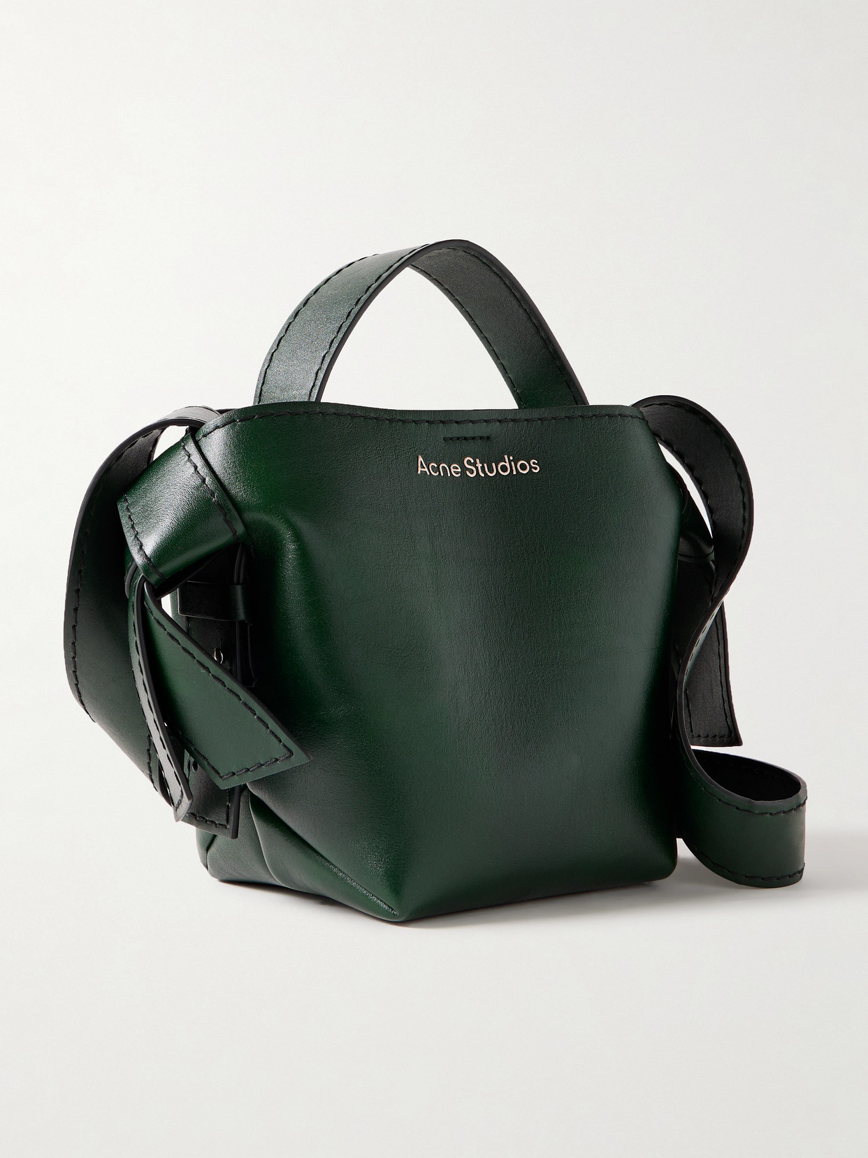 Acne Studios Mini Knotted Leather Tote In Green
