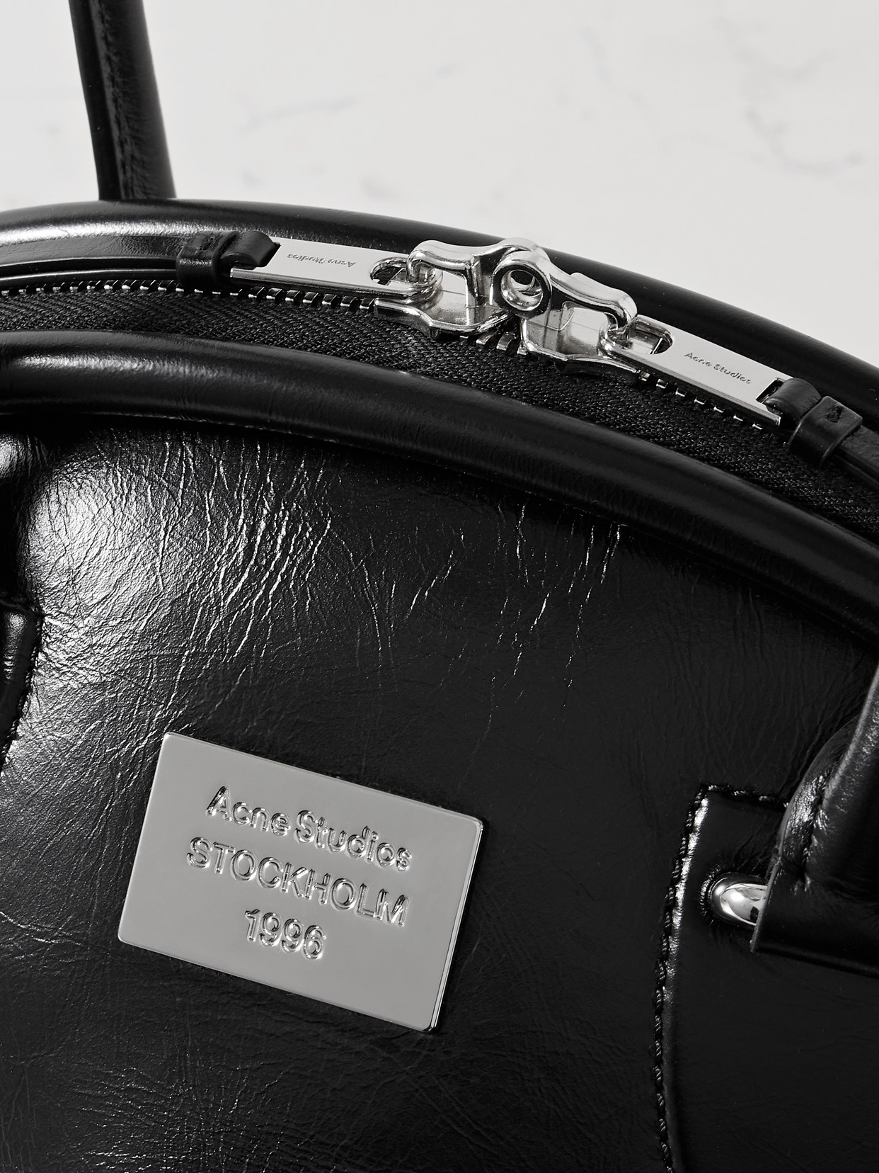 Acne Studios Small Bowlina Leather Shoulder Bag In Black