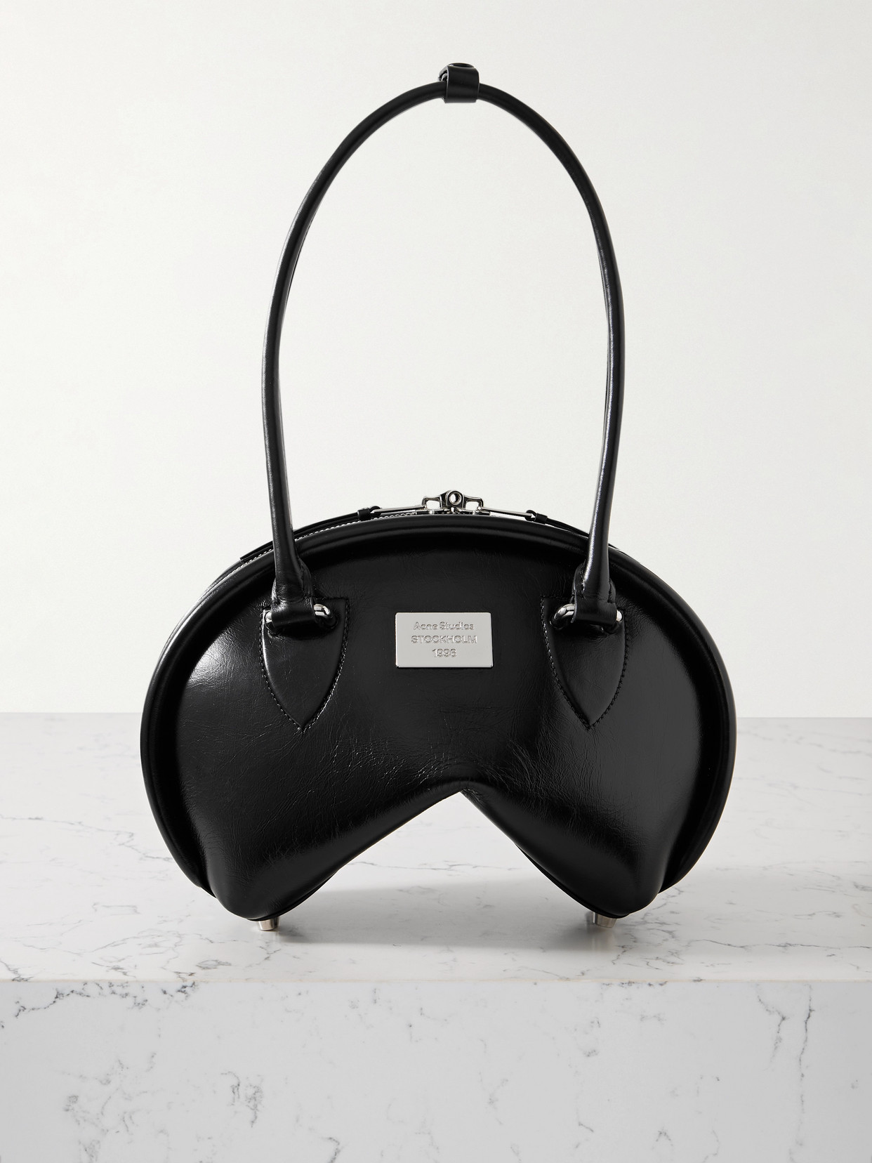 Acne Studios Small Bowlina Leather Shoulder Bag In Black