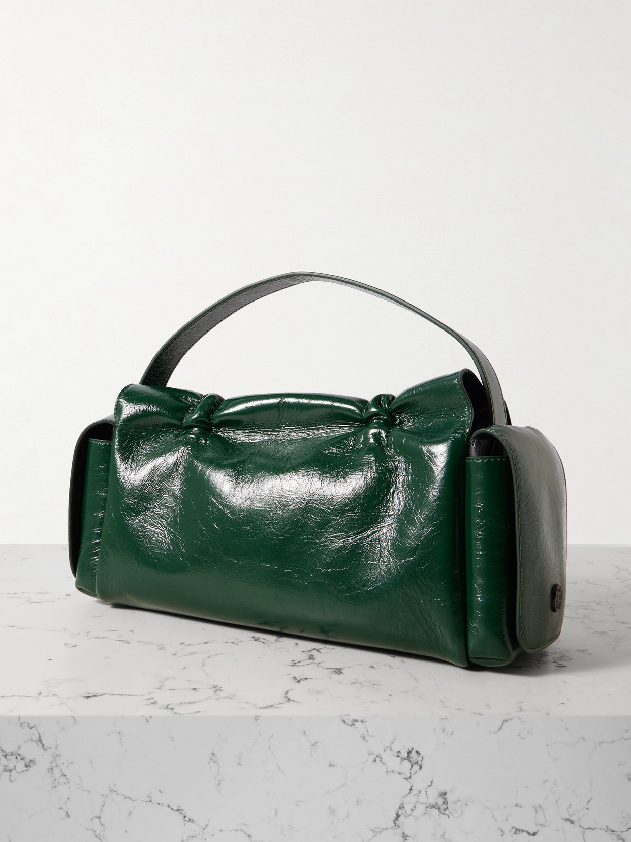 Acne Studios Multipocket Bow-detailed Embellished Leather Shoulder Bag In Green