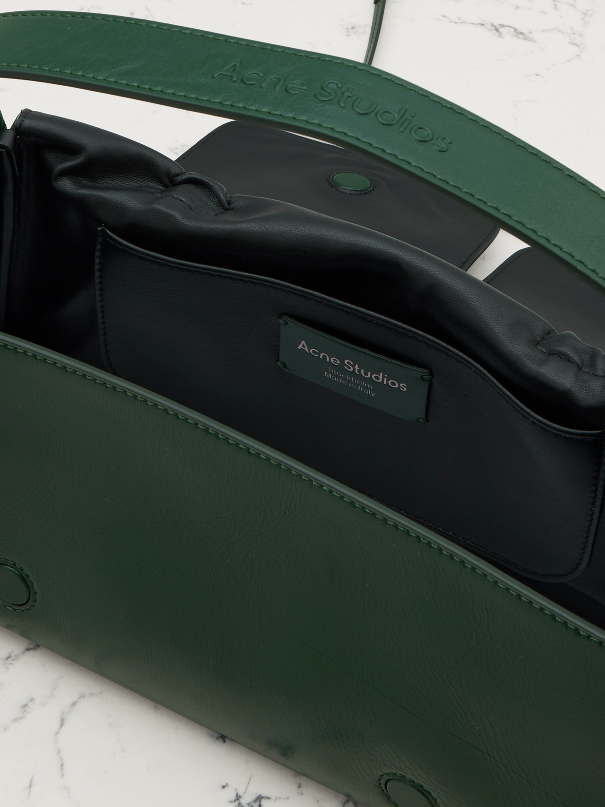 Acne Studios Multipocket Bow-detailed Embellished Leather Shoulder Bag In Green