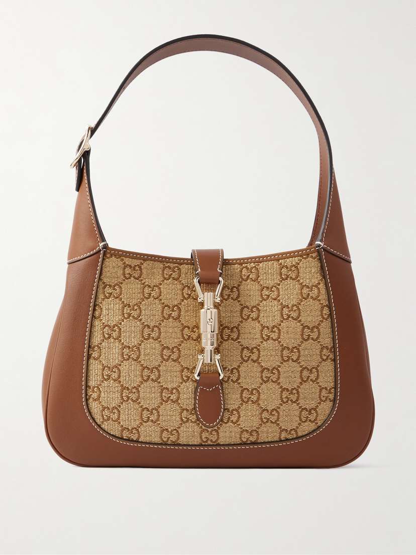 Gucci Jackie 1961 Logo-jacquard Raffia And Leather Shoulder Bag