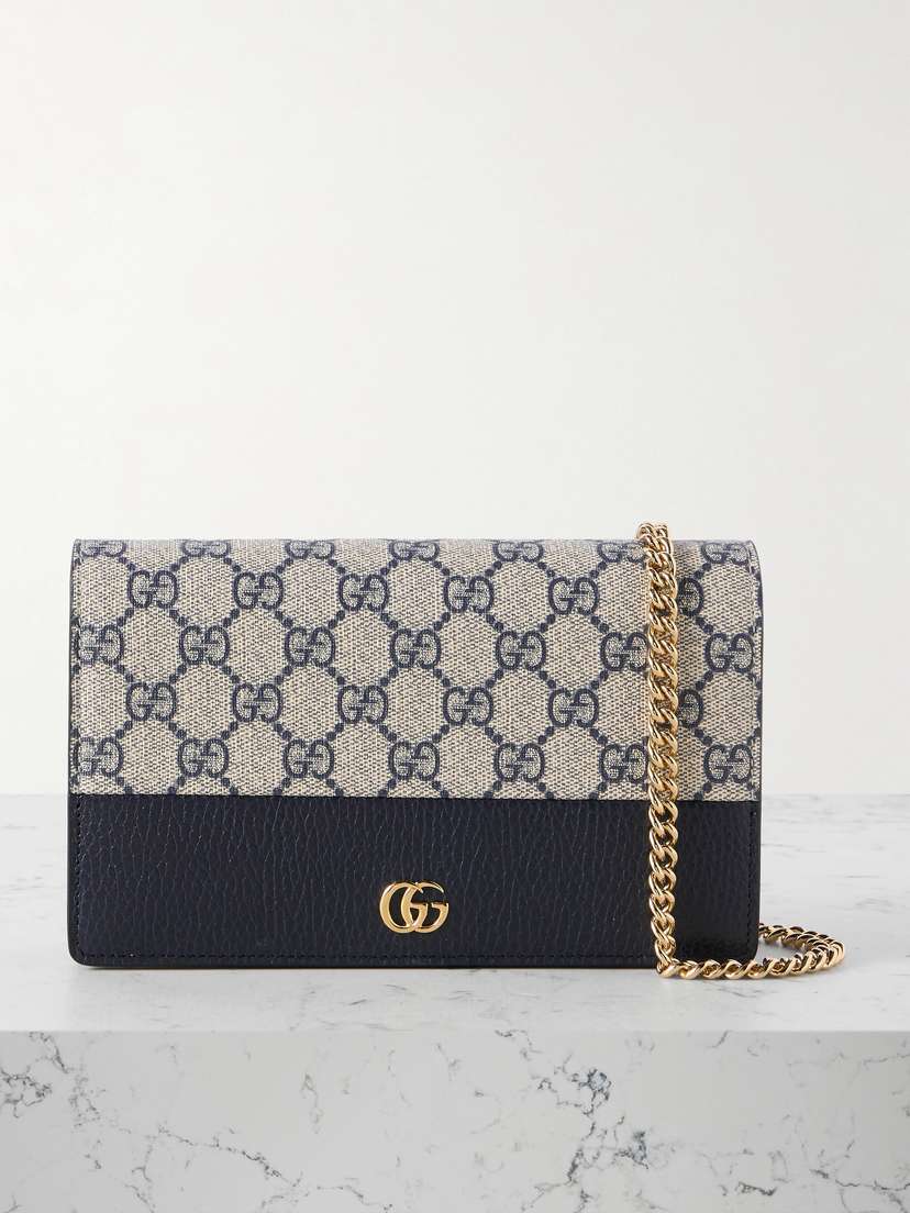 Gucci Petite Marmont Textured-leather And Logo-printed Coated-canvas Wallet