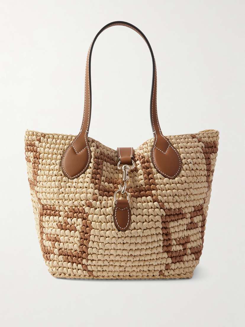 Gucci Leather-trimmed Logo-jacquard Raffia Tote