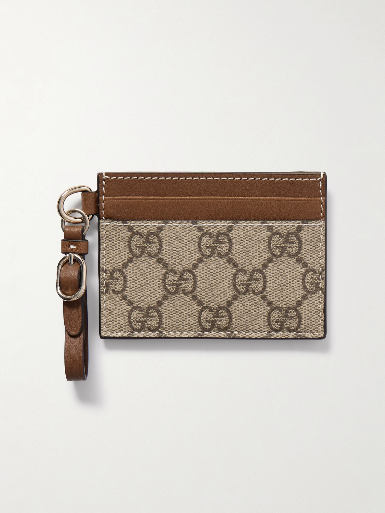 Gucci Gg Emblem Printed Coated-canvas And Leather Cardholder In Brown