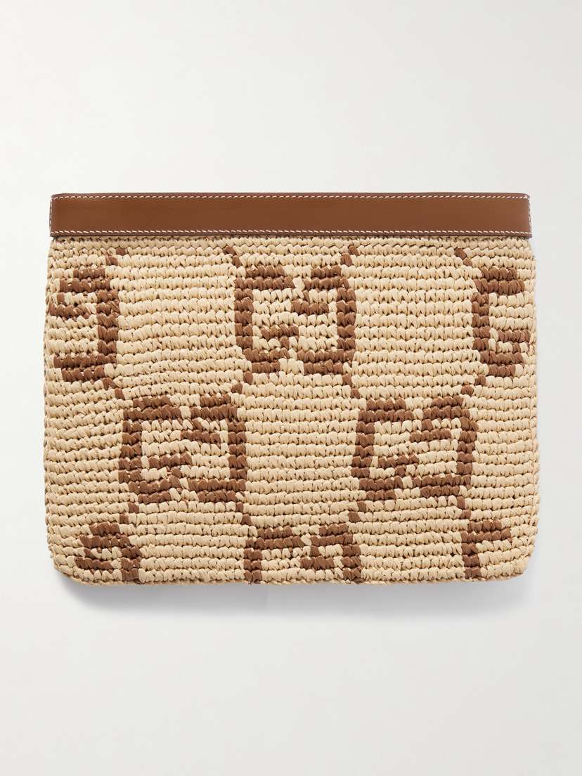 Gucci Leather-trimmed Crocheted Raffia Clutch