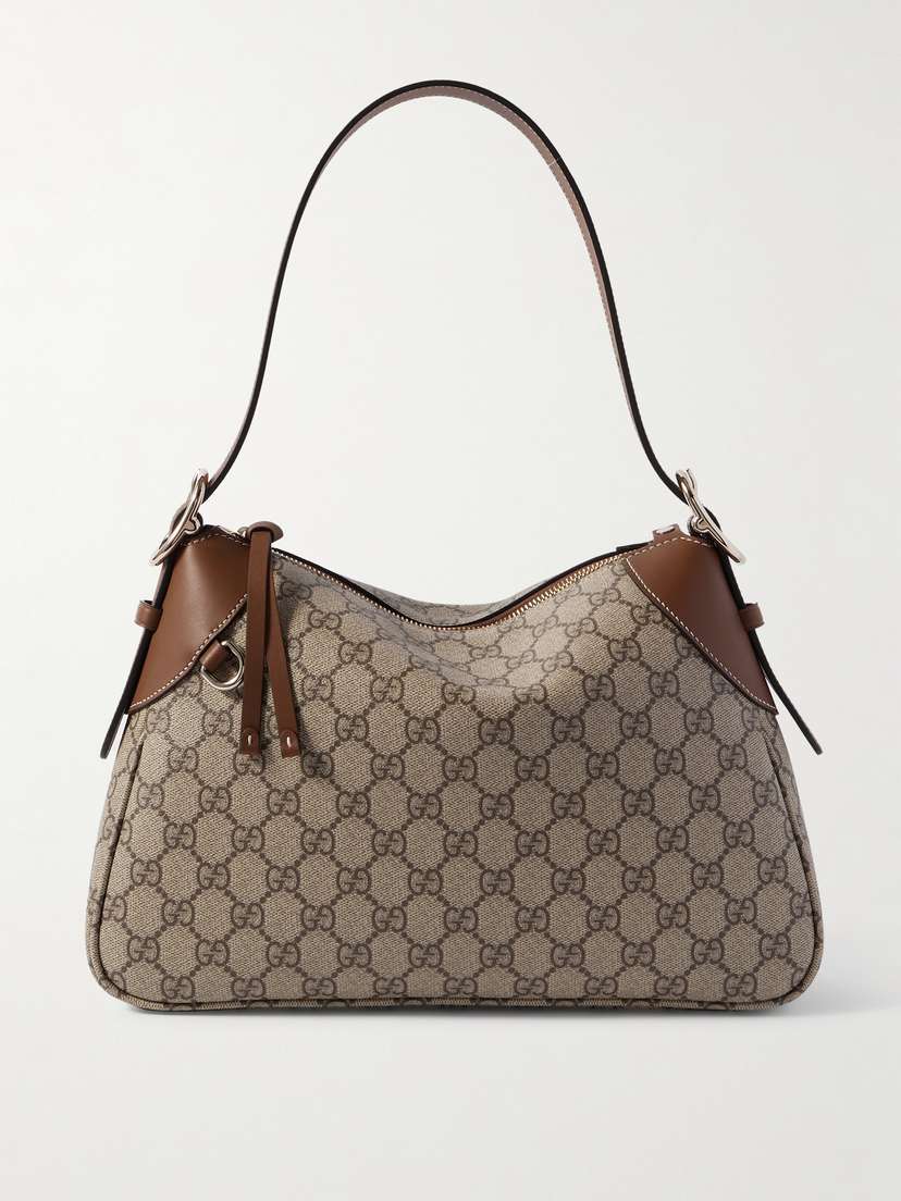 Gucci Gg Emblem Medium Leather-trimmed Printed Coated-canvas Shoulder Bag