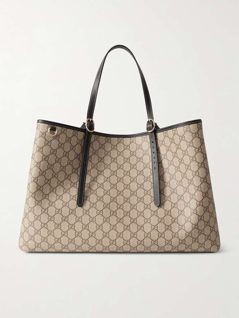 Gucci Gg Emblem Large Leather-trimmed Printed Coated-canvas Tote