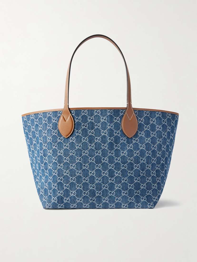 Gucci Totissima Leather-trimmed Canvas-jacquard Tote