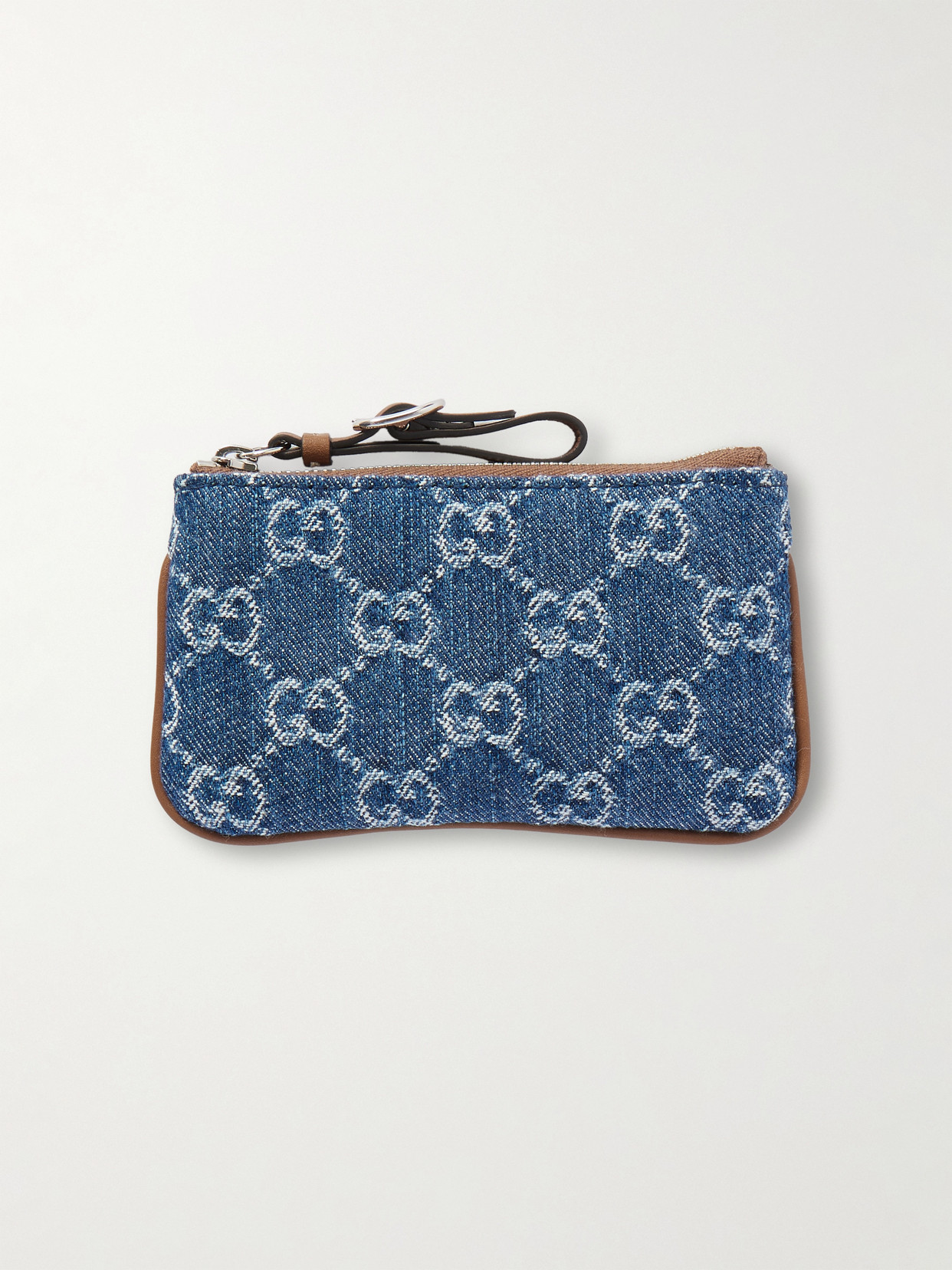 Gucci Leather-trimmed Denim-jacquard Cardholder In Blue