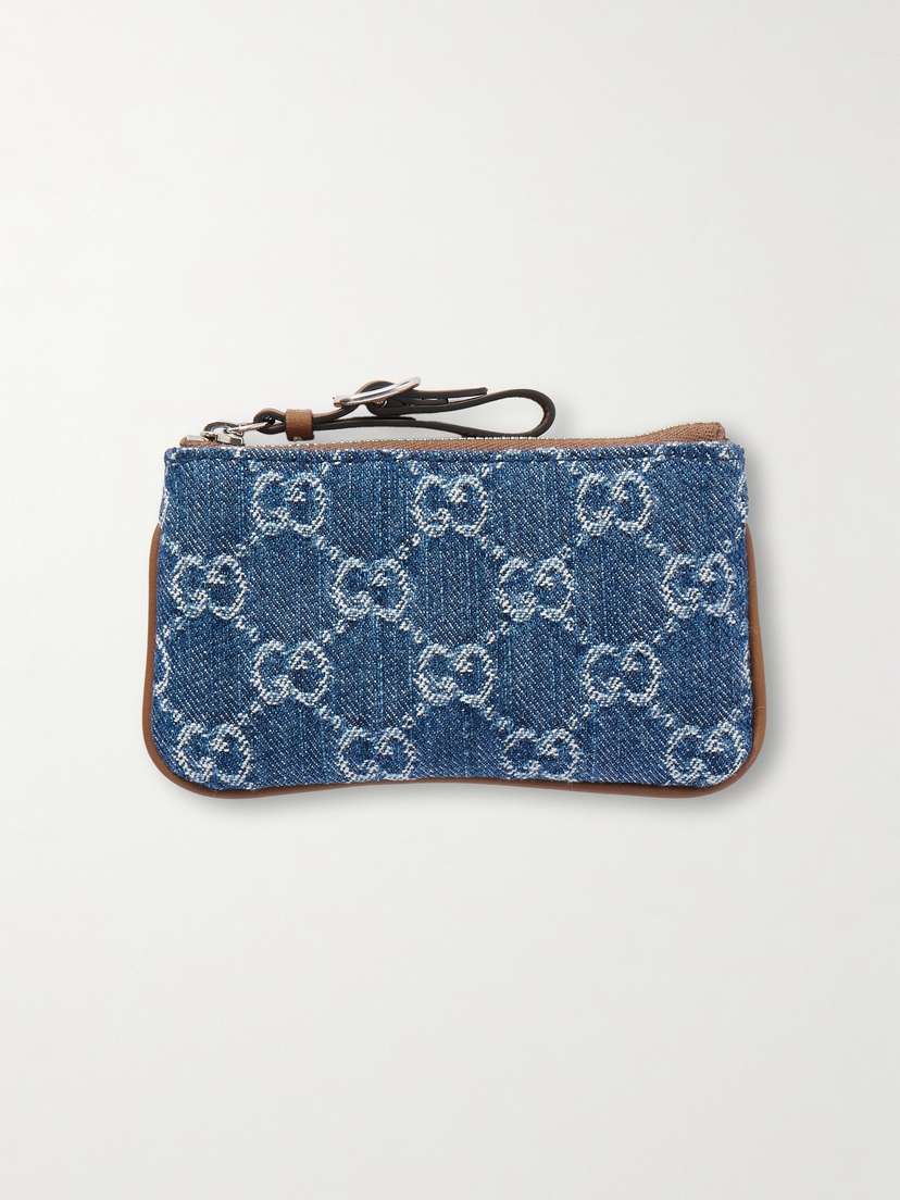 Gucci Leather-trimmed Denim-jacquard Cardholder