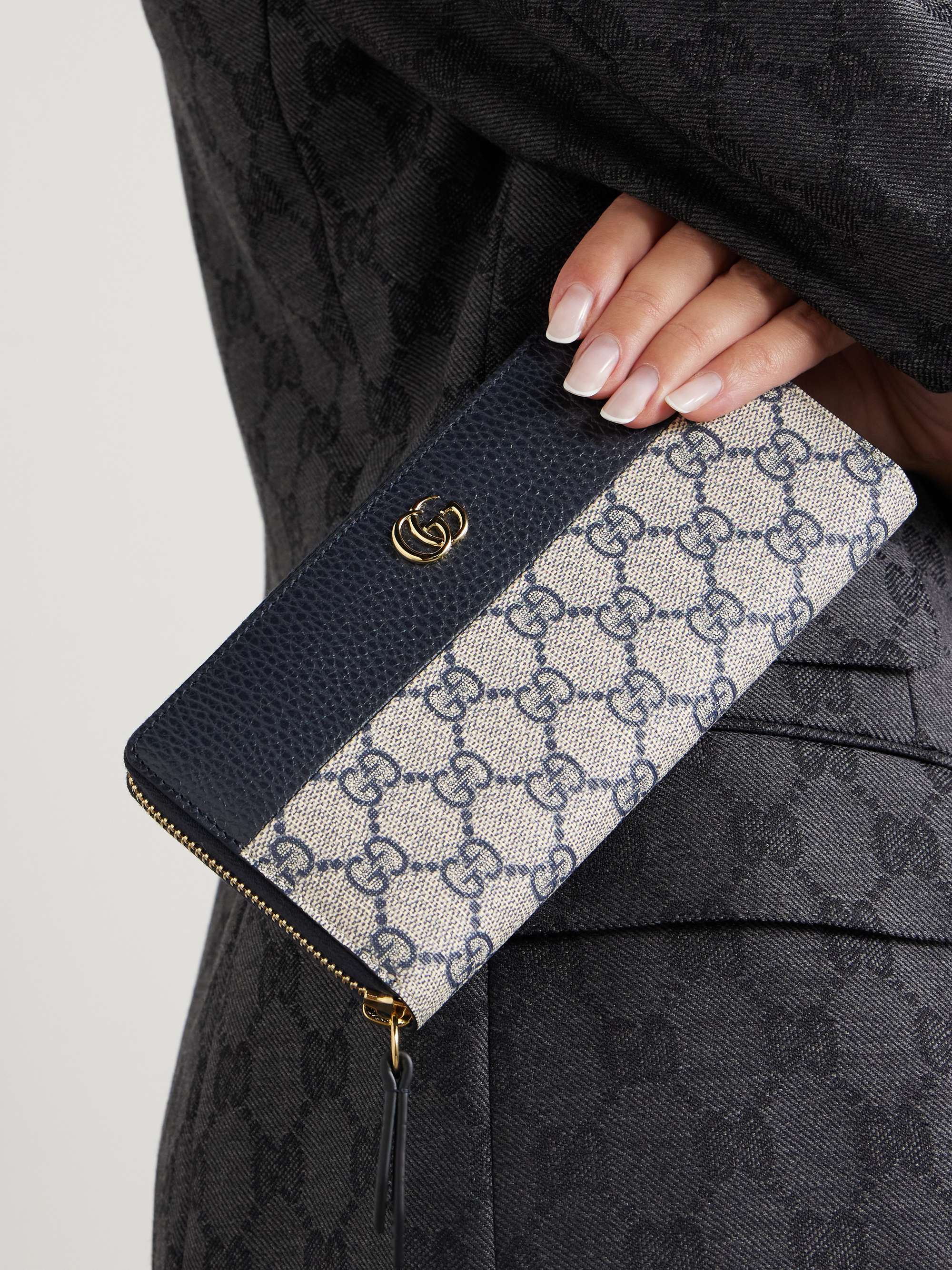 GUCCI GG Marmont textured-leather and printed coated-canvas wallet