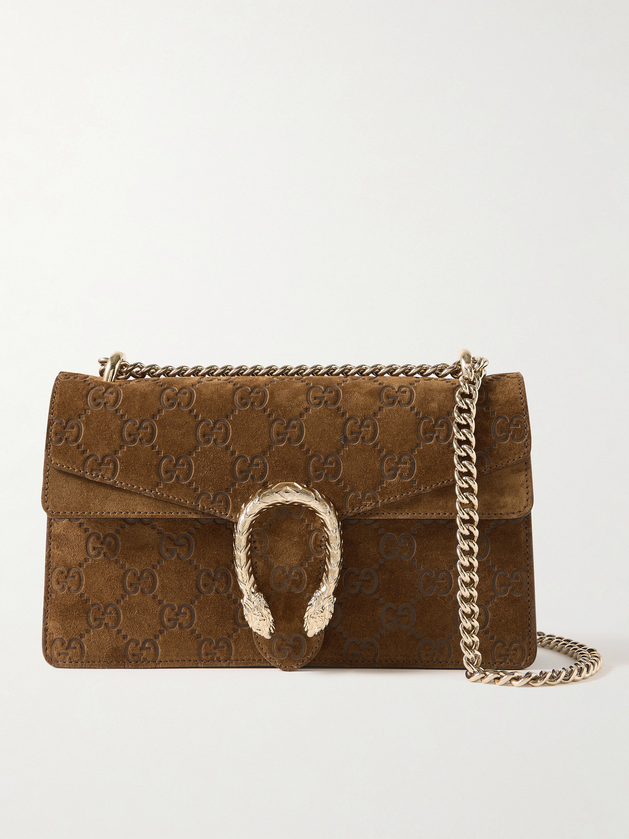 Gucci Dionysus Debossed Suede Shoulder Bag In Brown