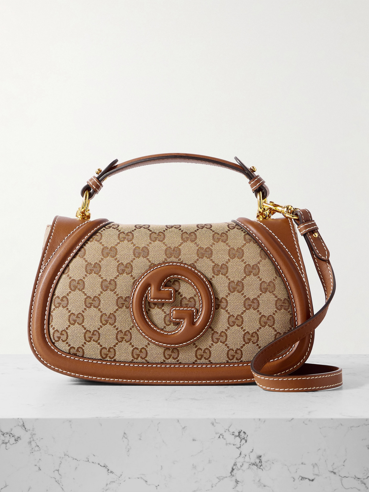 Gucci - Blondie Leather-trimmed Canvas-jacquard Shoulder Bag - Neutrals