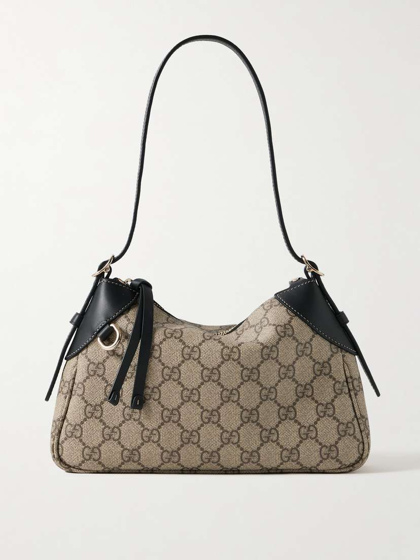 Gucci Gg Emblem Small Leather-trimmed Coated-canvas Shoulder Bag