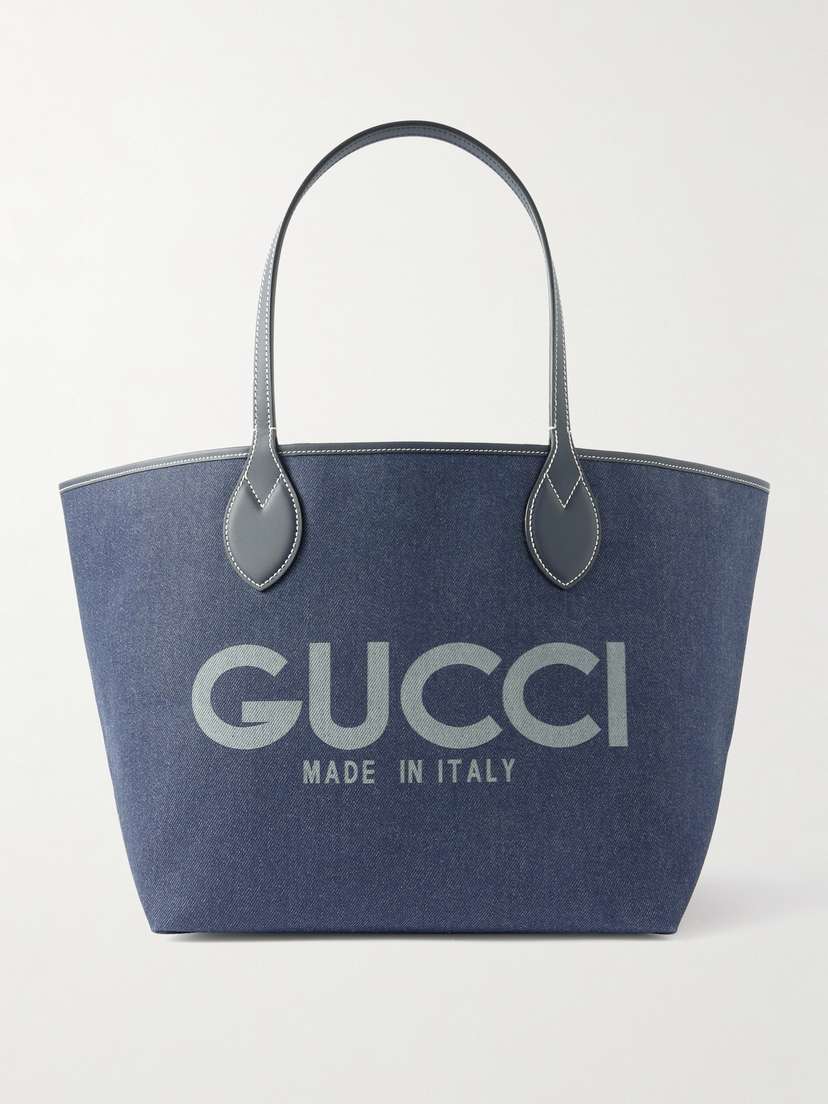 Gucci Totissima Leather-trimmed Printed Denim Tote