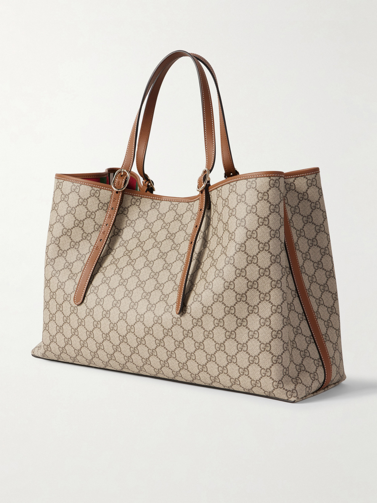 GG Emblem Leather-Trimmed Printed Coated-Canvas Tote