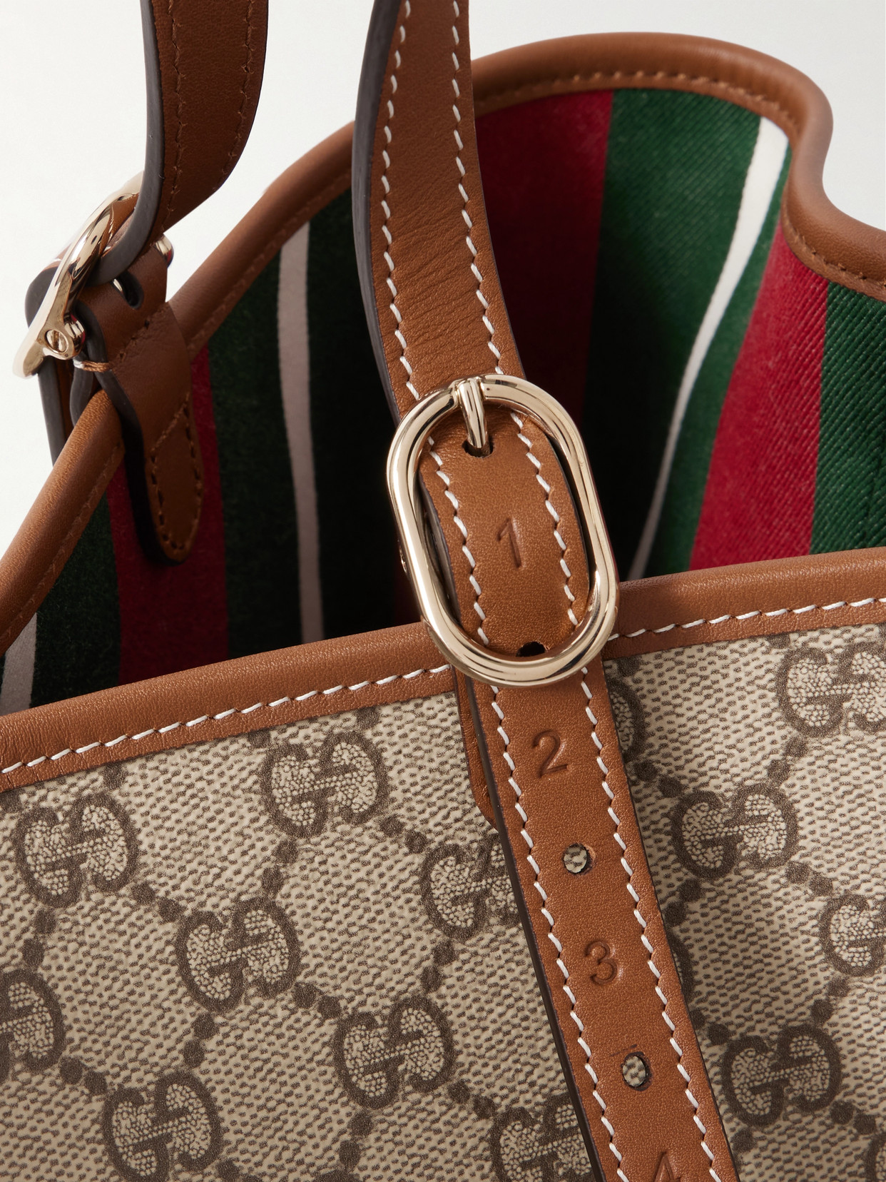 GG Emblem Leather-Trimmed Printed Coated-Canvas Tote