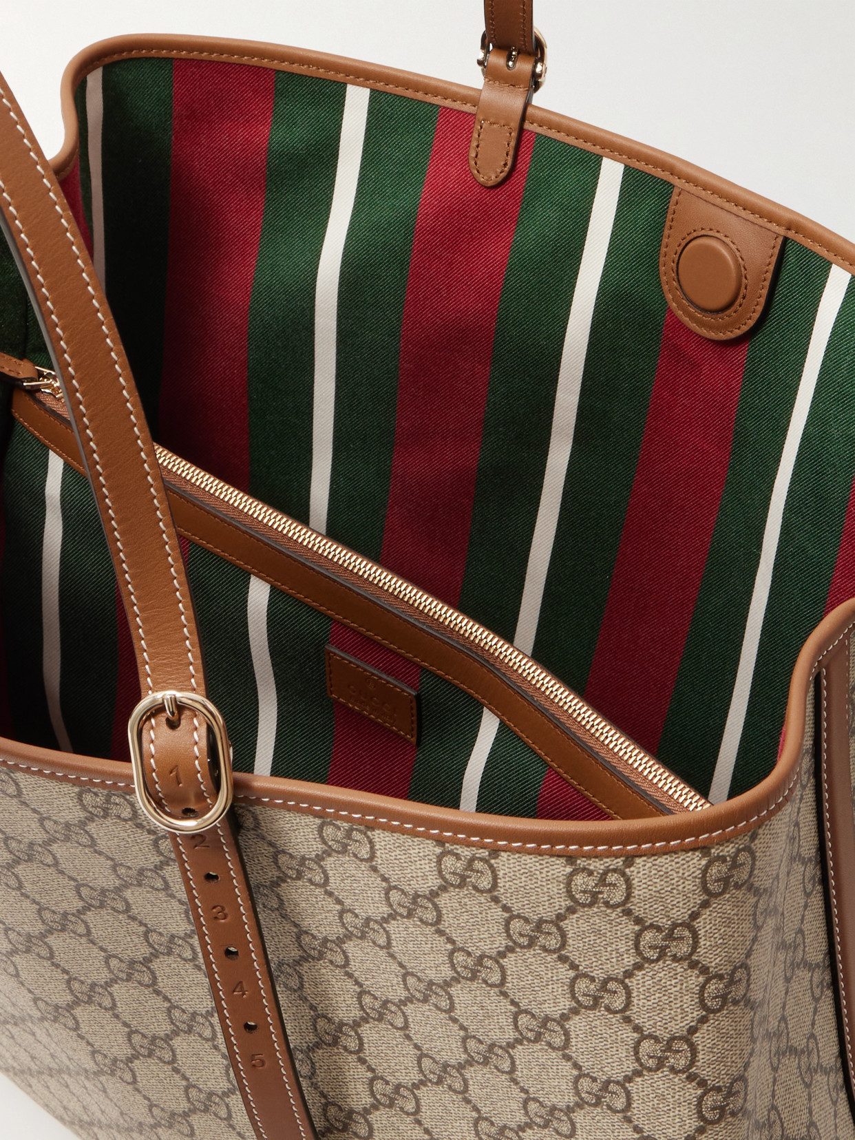 GG Emblem Leather-Trimmed Printed Coated-Canvas Tote