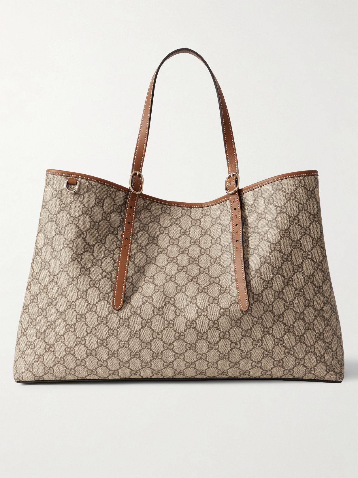 GG Emblem leather-trimmed coated canvas-jacquard tote