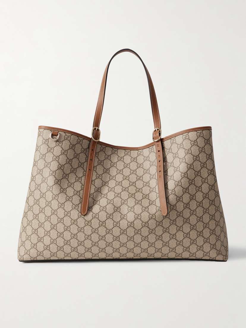 Gucci Gg Emblem Leather-trimmed Printed Coated-canvas Tote