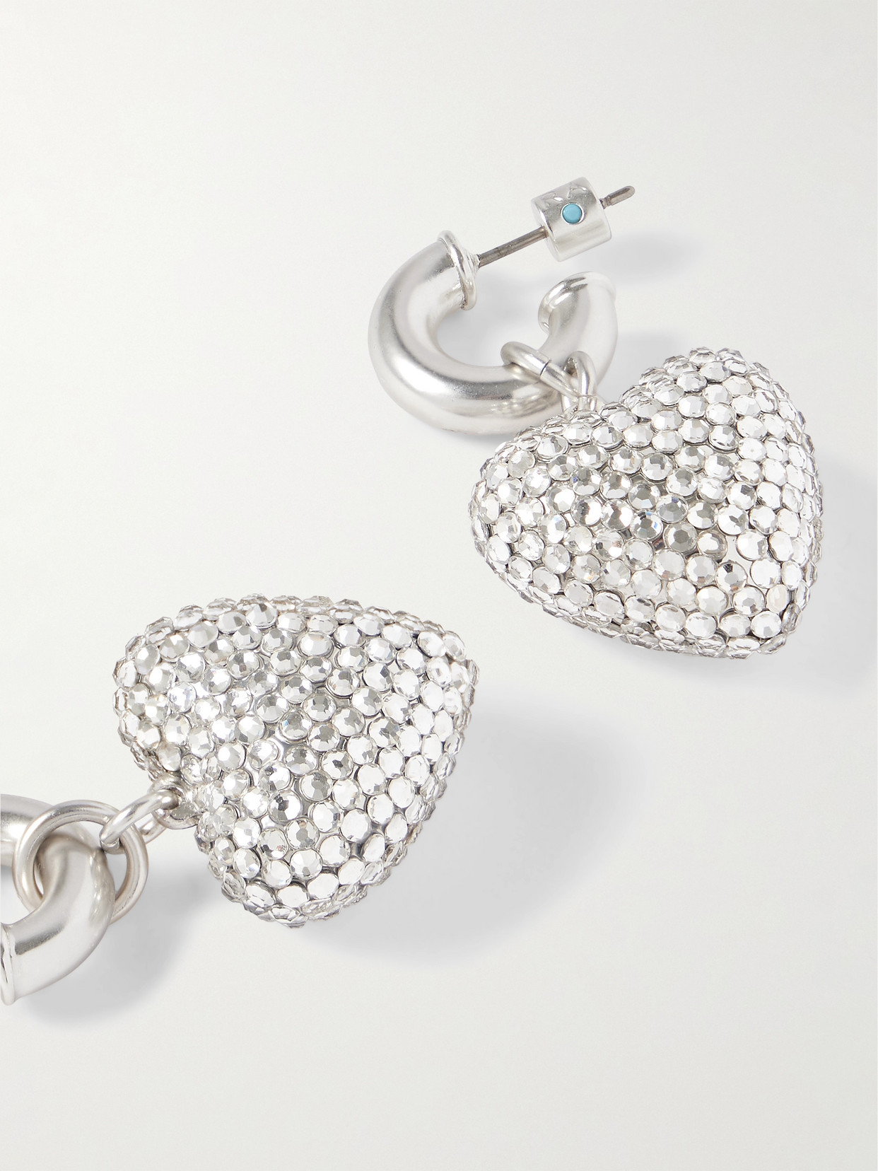 Roxanne Assoulin The Dazzling Puffy Heart Silver-tone Crystal Hoop Earrings In Silver