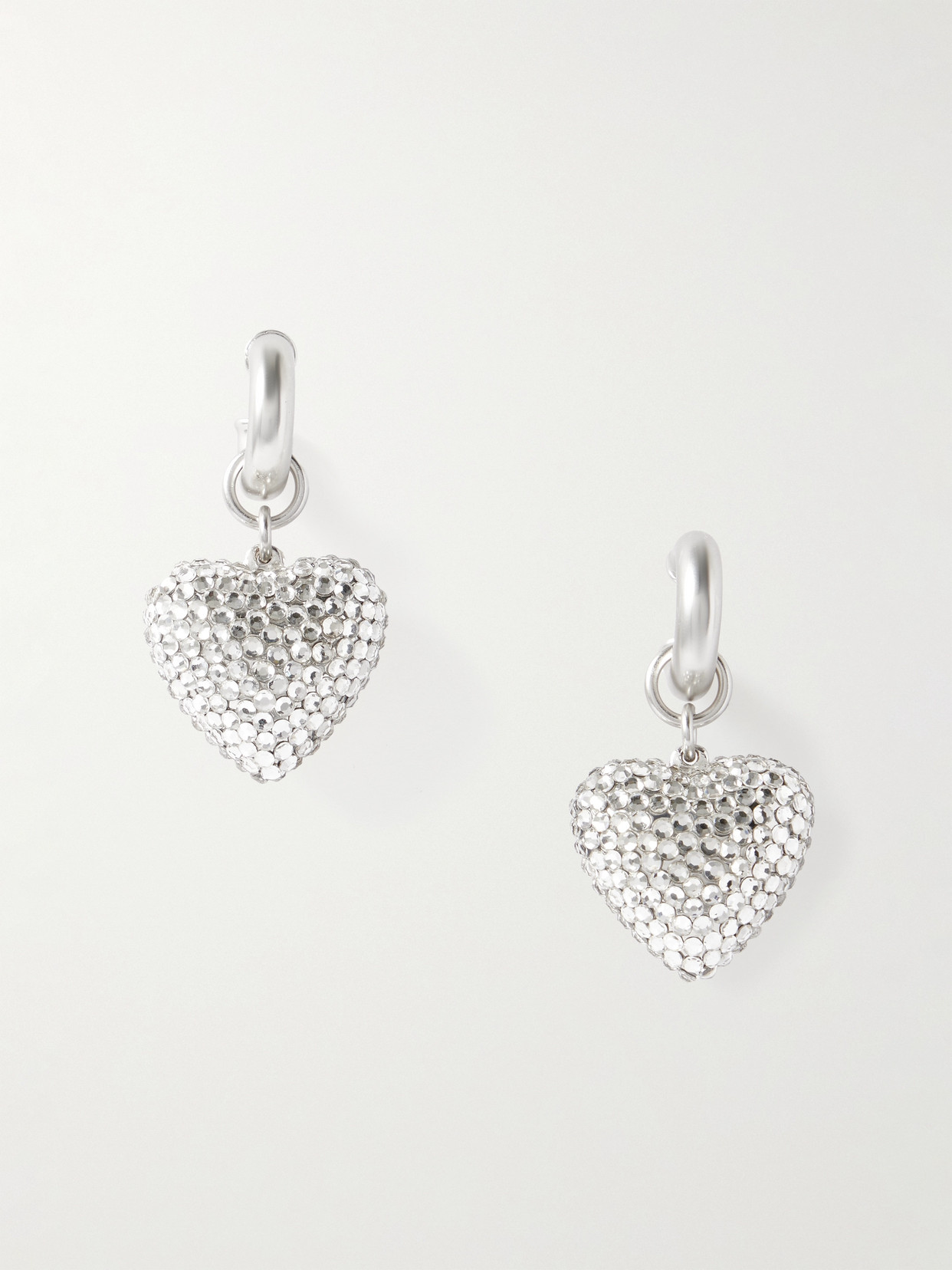Roxanne Assoulin The Dazzling Puffy Heart Silver-tone Crystal Hoop Earrings In Metallic