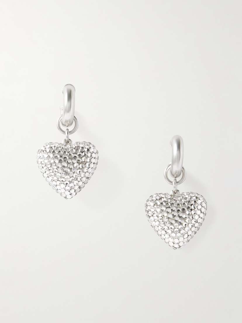 Roxanne Assoulin The Dazzling Puffy Heart Silver-tone Crystal Hoop Earrings