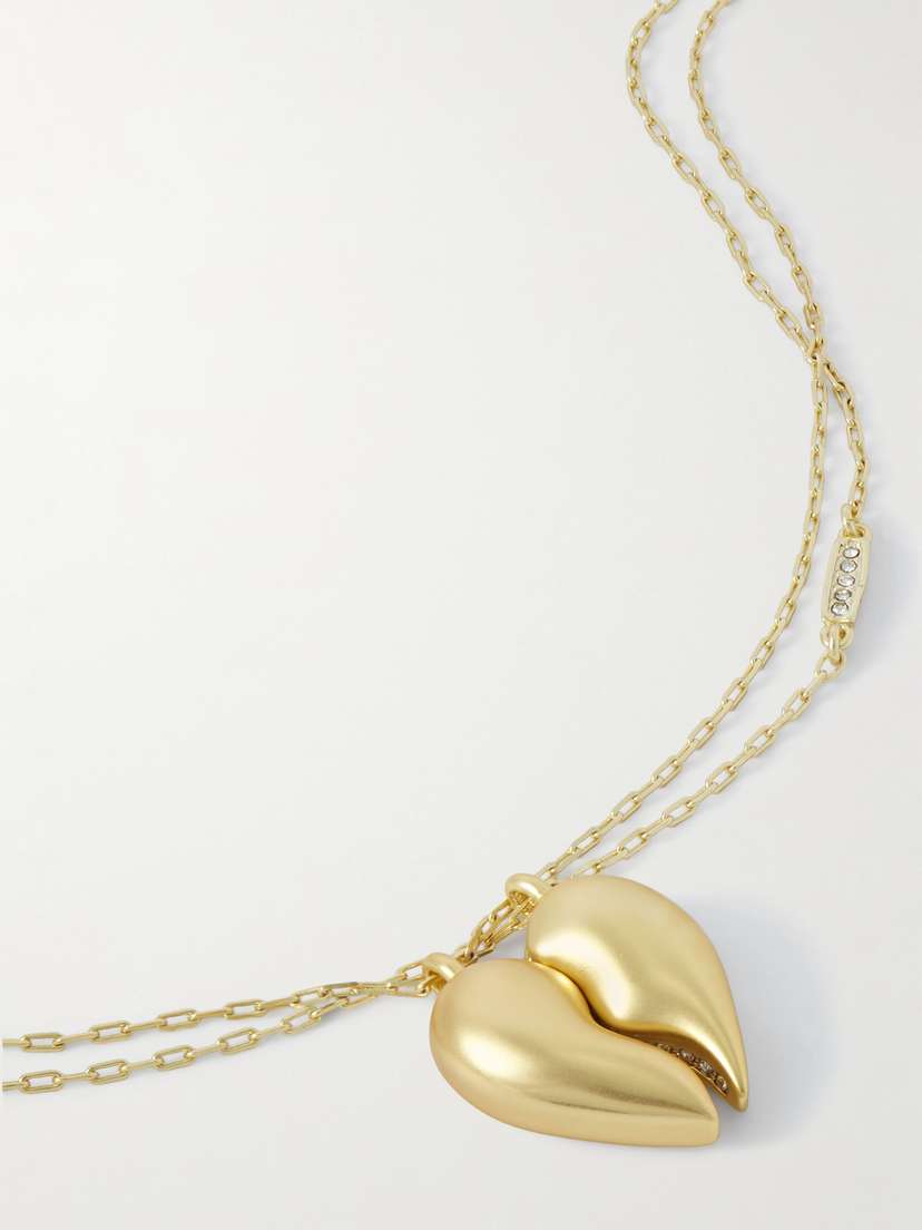 Roxanne Assoulin The You And Me Heart Pendant Set Of Two Gold-tone Crystal Necklaces