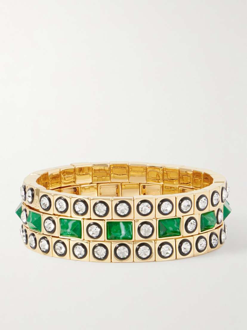 Roxanne Assoulin The Duchesse Set Of Three Gold-tone, Enamel And Cubic Zirconia Bracelets