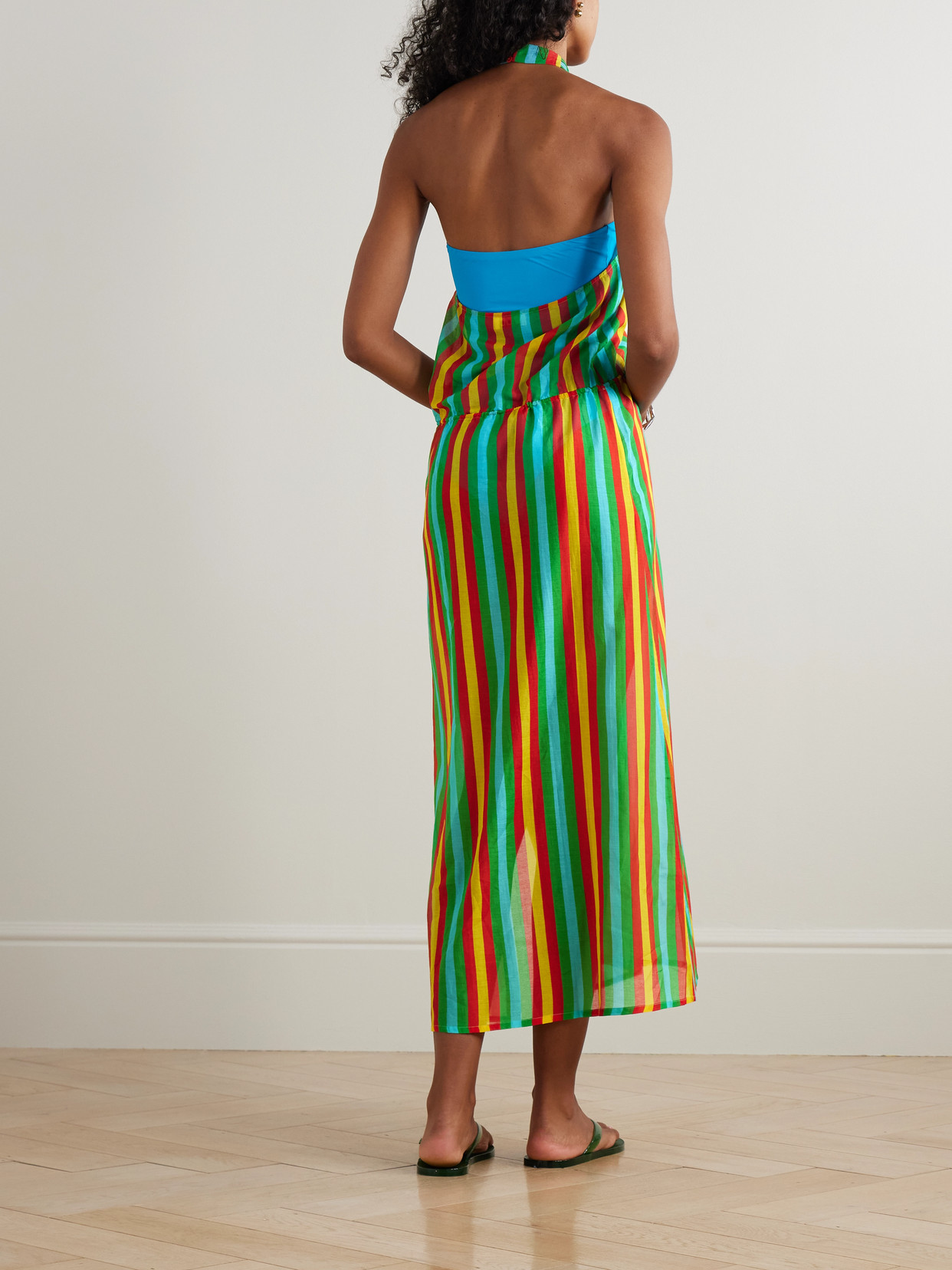 Lido Striped Cotton And Silk-blend Halterneck Midi Dress