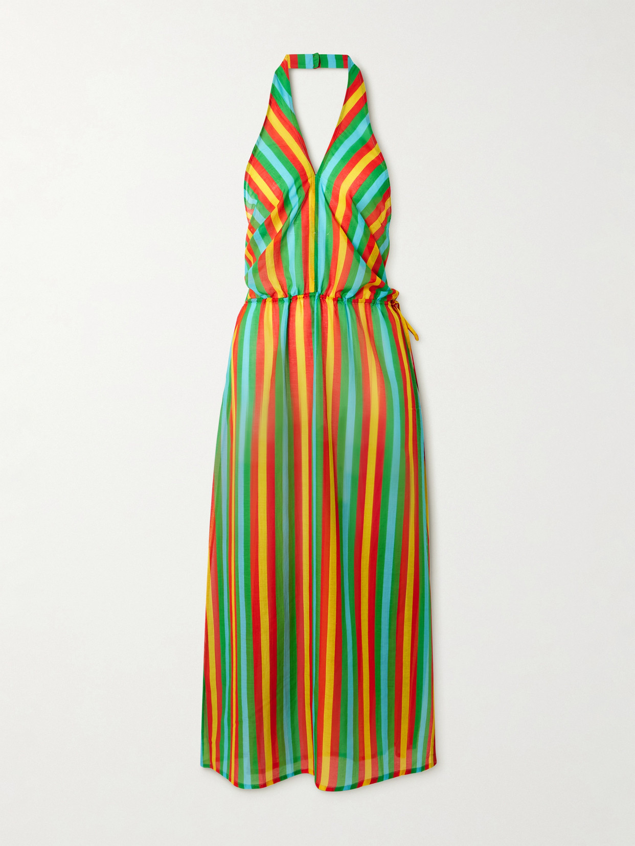 Lido Striped Cotton And Silk-blend Halterneck Midi Dress