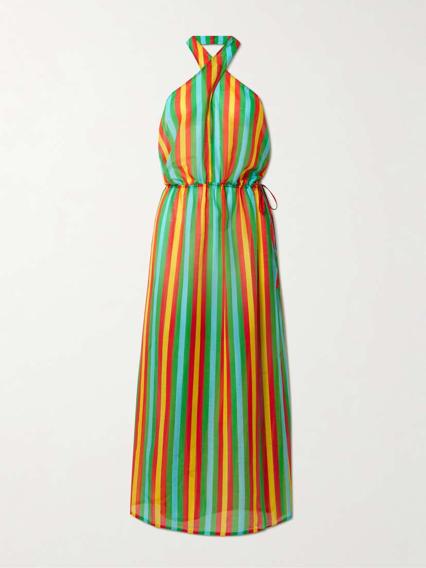 Lido Striped Cotton And Silk-blend Halterneck Midi Dress