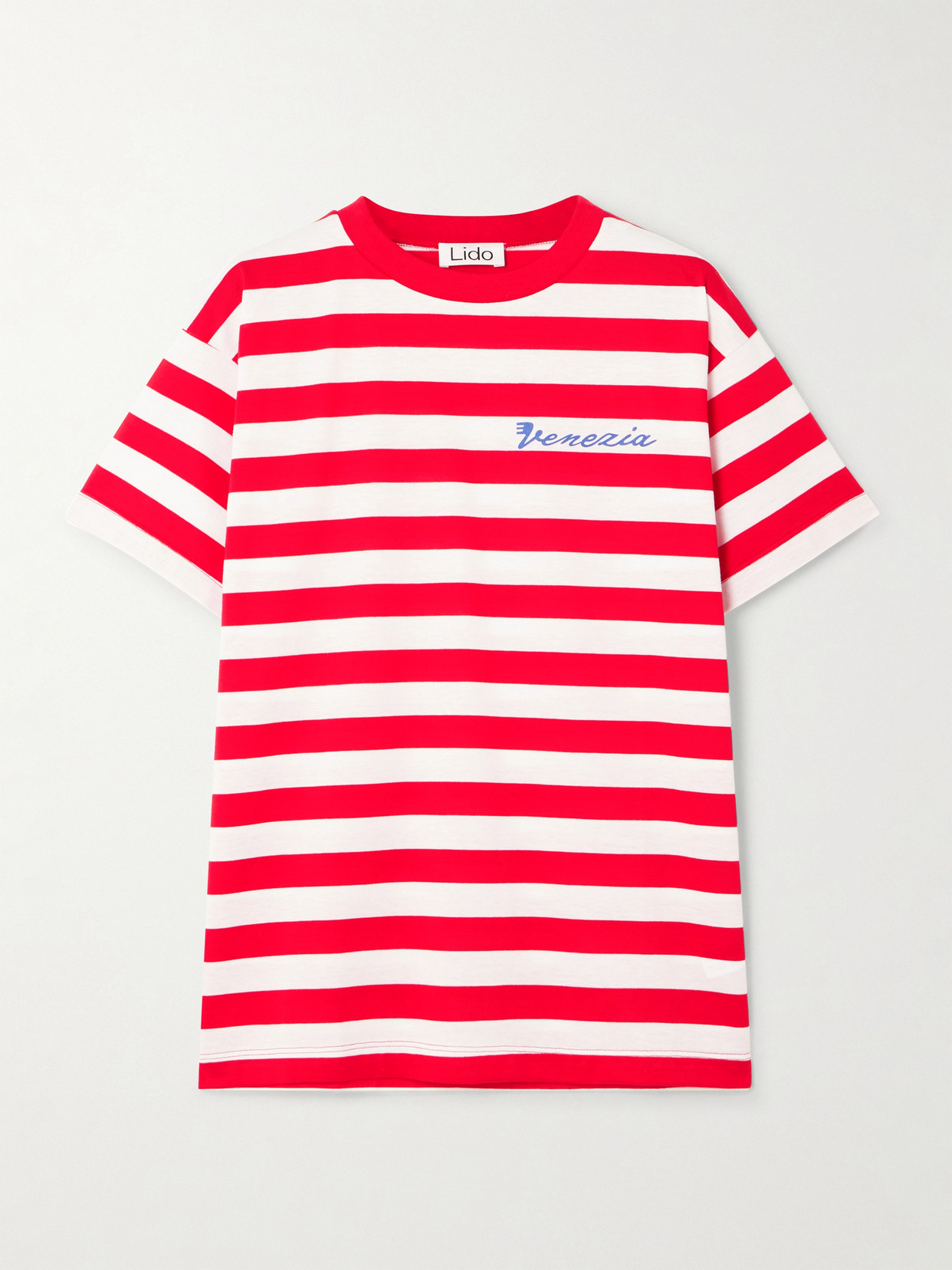 Lido Venezia Printed Striped Cotton-jersey T-shirt In Red