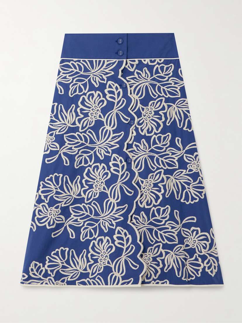 Loretta Caponi Massarosa Embroidered Cotton Midi Skirt