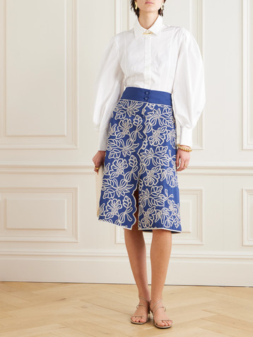 Loretta Caponi Massarosa embroidered cotton midi skirt