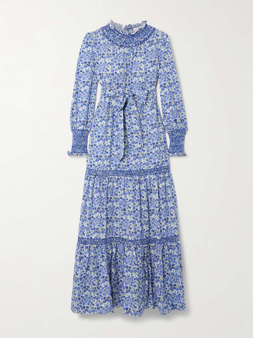 Loretta Caponi Loretta Reed Tiered Embroidered Lyocell Maxi Dress