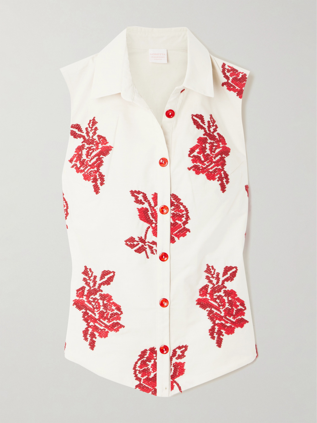 Loretta Caponi Signa Embroidered Cotton-poplin Shirt In Cream