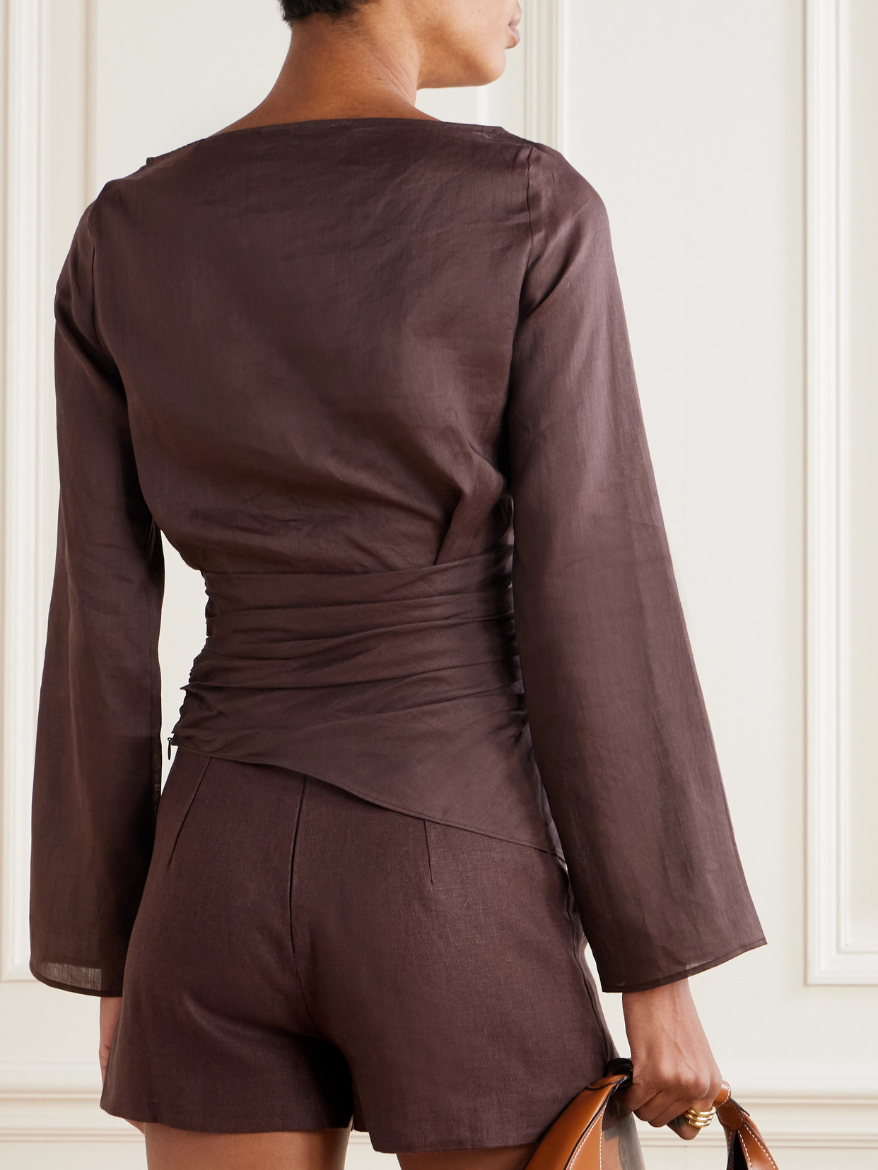 FAITHFULL ADELIA DRAPED RAMIE AND SILK-BLEND TOP