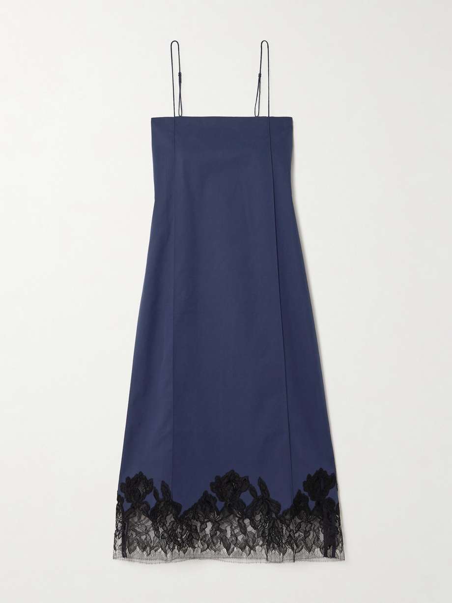 elsain lace-trimmed cotton-blend twill midi dress