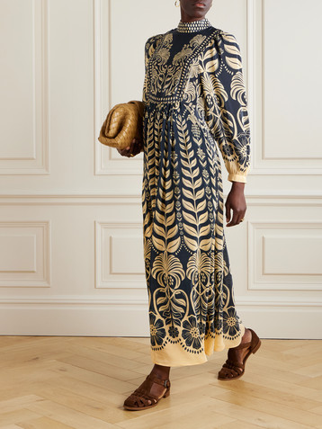FARM Rio Ainika gathered printed satin maxi dress