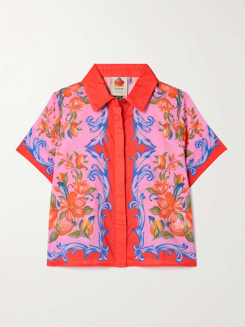 Farm Rio Sicily Printed Cotton-voile Shirt