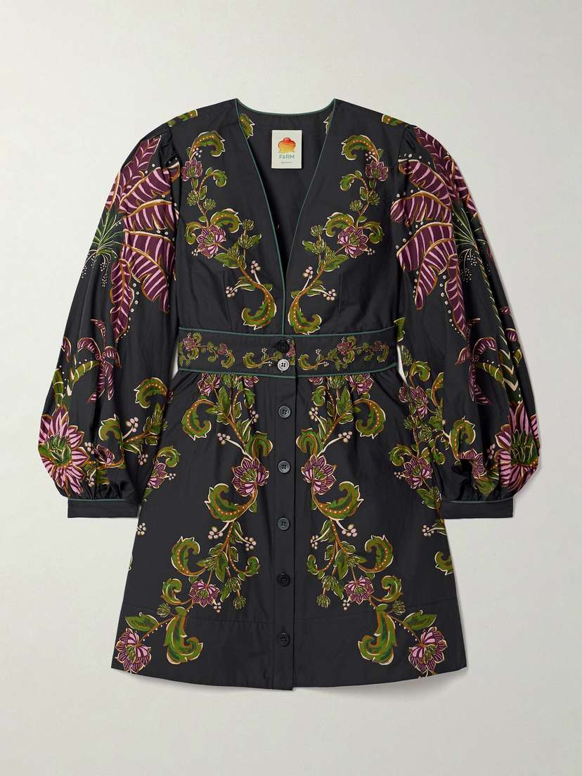 Farm Rio Ravenala Floral-print Cotton-poplin Mini Dress