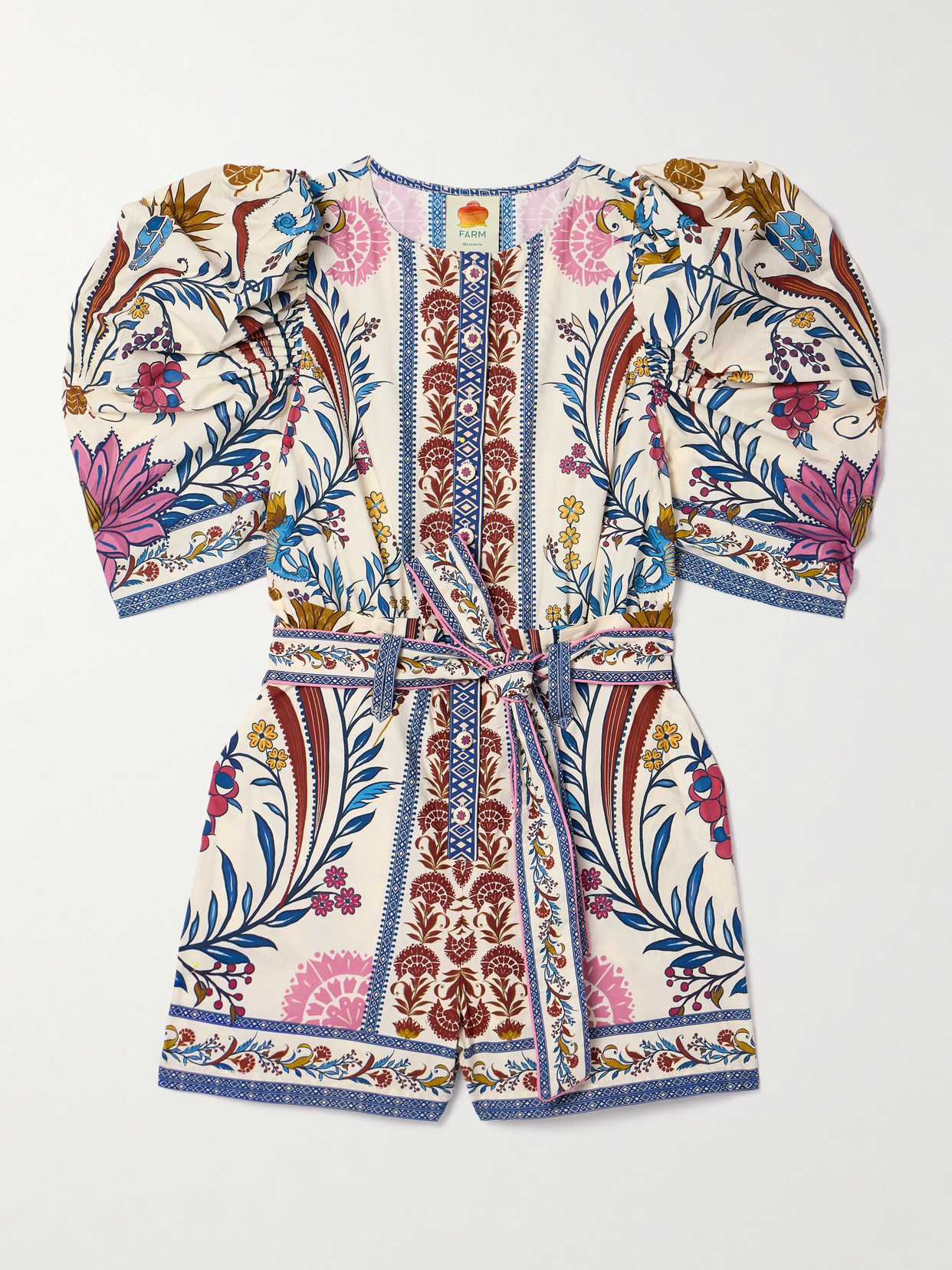 Farm Rio - Belted Printed Cotton-poplin Playsuit - Cream