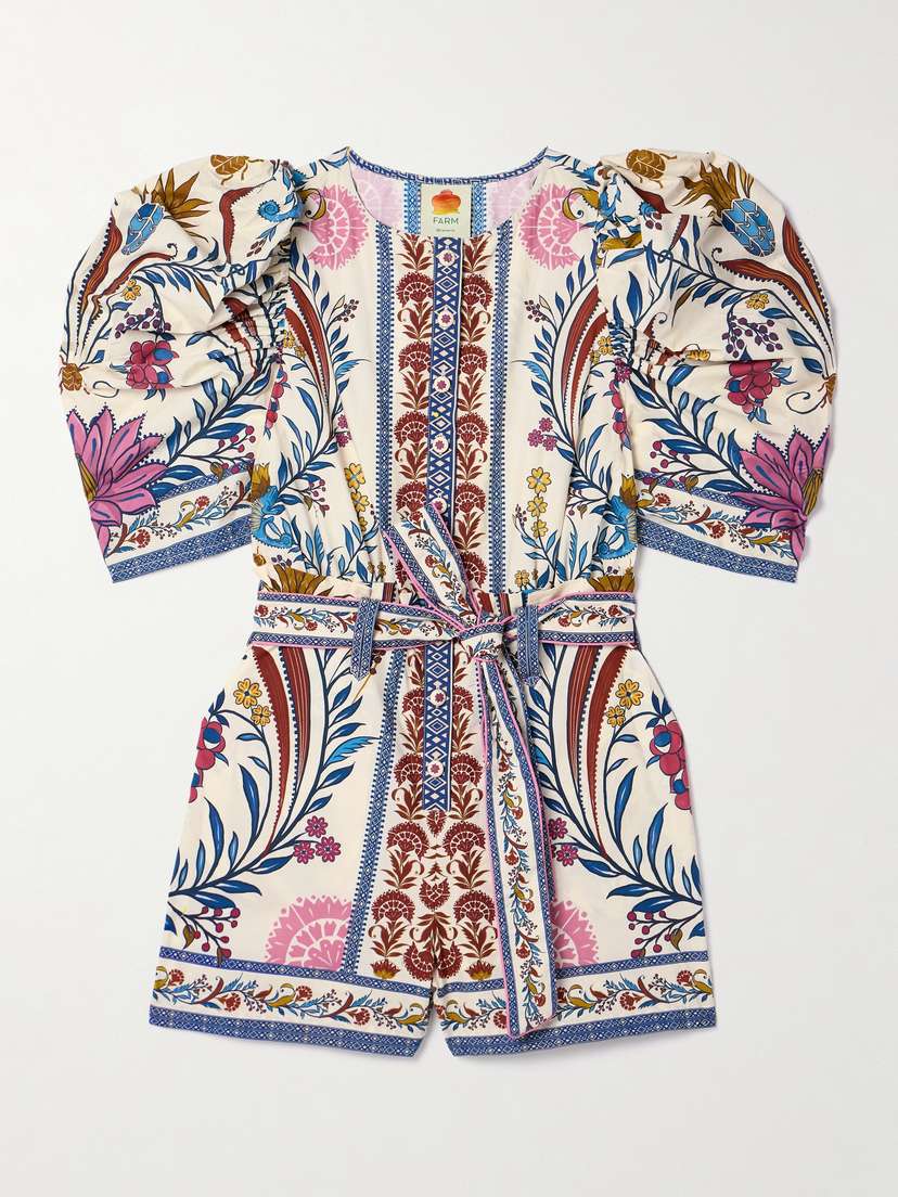 Farm Rio Belted Printed Cotton-poplin Playsuit