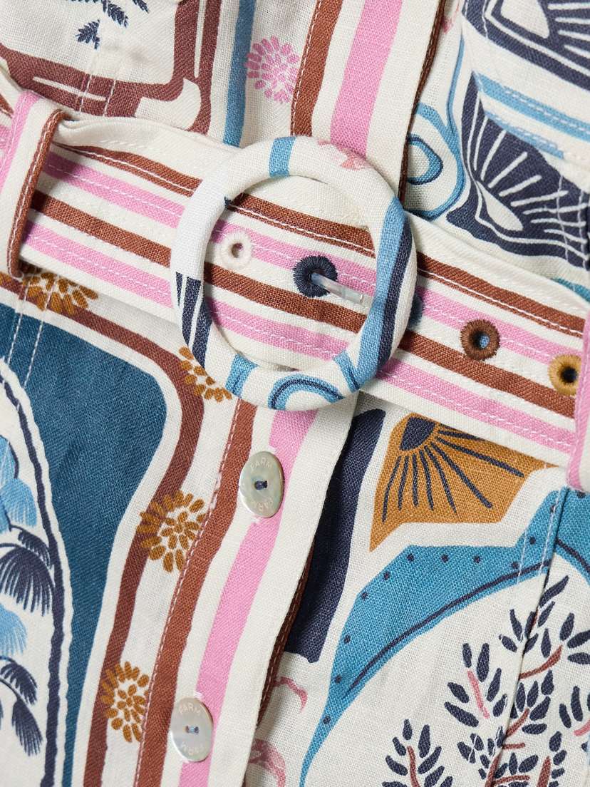 Farm Rio Cerrado Stamps Belted Printed Linen Mini Dress | Wome...