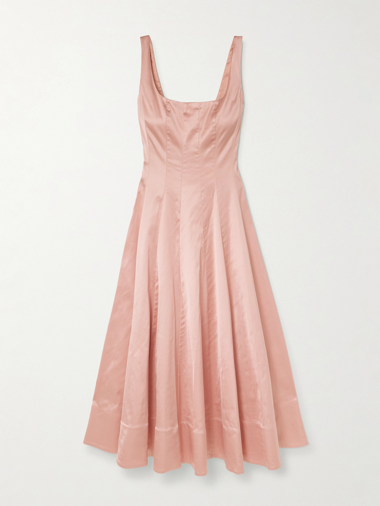 Staud Wells Pleated Satin Midi Dress In Pink