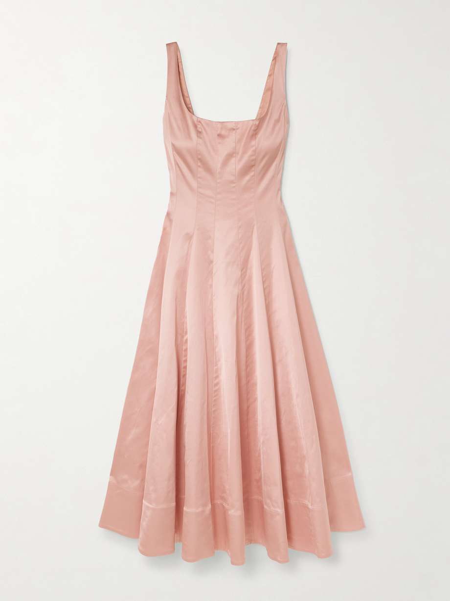 wells pleated satin midi dress